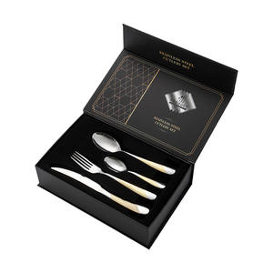 <b>Golden</b> <b>Cutlery</b> <b>Set</b> 24 Pieces Stainless Steel Knife Fork Spoon Dinnerware Wedding Tableware Durable Rectangular Design - Product Image 3