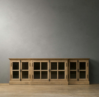 Meuble TV long en bois massif Rhoohill, style américain, chêne rustique, console multimédia de luxe pour salon