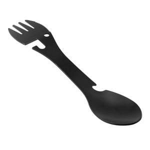 Set di posate da campeggio multiuso GIS CT-8034 in acciaio inossidabile nero lucido opaco, include cucchiaio e forchetta - Product Image 4