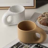 Tasse à café en céramique épaisse, style scandinave, grande poignée, mug à café avec soucoupe, mug nordique épais