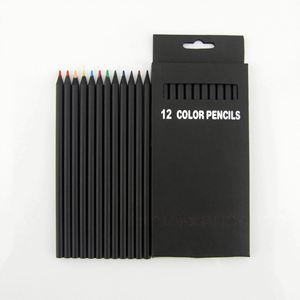 Lot de crayons de couleur ronds créatifs personnalisés pour enfants, 12 couleurs, en bois noir, boîte en papier, certification EN71, pour l'école - Product Image 4
