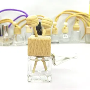 2023 8ml Square wooden Hang rope cover Air Car Diffuser Fragrance Air Vent Clip Perfume bottle