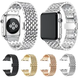 Für Apple Watch 6 5 4 3 2 1 Armband Armbänder 38mm 42mm 40mm 44mm Luxuriöses Metall Edelstahl Dragon Pattern Uhren armband
