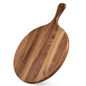 Customized Fruits Acacia Wood Round Cutting Board With Handle 16 X 12 In Round Pizza Paddle Cutting Serving Board