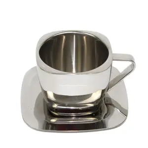 Wholesale good price stainless steel drinking cup double wall coffee tea saucer cup set