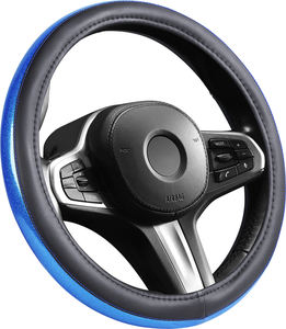 Housse de <span class=keywords><strong>volant</strong></span> de <span class=keywords><strong>voiture</strong></span> en cuir PVC multicolore, ajustement universel avec détails de fil contrasté - Product Image 2