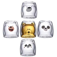Mug à café en verre borosilicate double paroi de haute qualité, 250 ml, résistant à la chaleur, écologique, avec un adorable motif d'ours de dessin animé