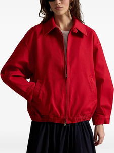 Chaqueta Leduo Personalizada para Mujer, Talla Grande, Roja, de Sarga de Algodón, con Cierre y Dobladillo Elástico - Product Image 2