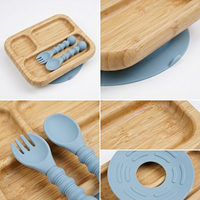 Ensemble de vaisselle pour enfants avec assiette divisée en bambou naturel, bol à ventouse en silicone, cuillère, fourchette, bavoir, ustensiles, logo personnalisé