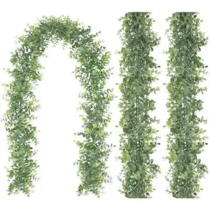 Gran oferta, vegetación de eucalipto Artificial, decoración de pared colgante, hoja de planta verde de plástico, vides, guirnalda de Navidad de eucalipto