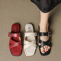 Nouvelles sandales plates confortables en cuir véritable pour femmes, collection été 2026