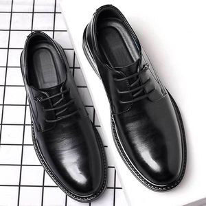 Zapatos Oxford de Negocios de Alta Calidad, Negros, de Cuero Liso, con Cordones, Diseño Cuadrado, con Parches, Suela de Goma Antideslizante, Ligeros y Transpirables - Product Image 1