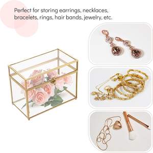 Boîte à bijoux en verre vintage doré 10x5.7x7.8 pouces rectangulaire à couvercle transparent Keeke présentoir organisateur anneaux bracelets boucles d'oreilles - Product Image 3