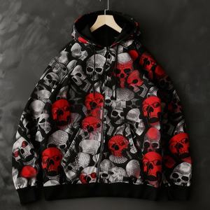 Sudadera con Capucha de Algodón Estilo Y2K, Personalizada por el Fabricante OEM, con Cierre, Estilo Gótico Vintage, con Estampado de Calavera con Pedrería, para Hombre - Product Image 1