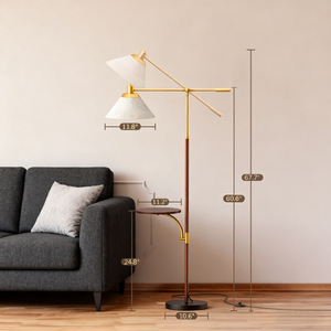 Modern Brass Floor <b>Lamp</b> With <b>Shelf</b> Adjustable Height LED Light Source E27 Base For Living Room Bedroom Sofa Side - Product Image 3
