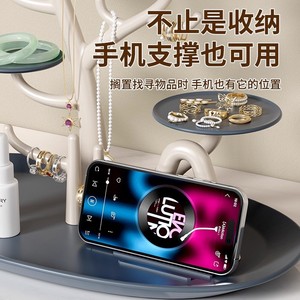 Jewelry Organizer 4 Layers <b>Desktop</b> Storage Tray With Phone <b>Stand</b> For Jewelry Display And Cosmetic Storage - Product Image 1
