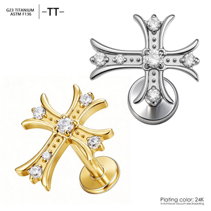Clou d'oreille en alliage de titane G23 ASTM-F136, style punk, croix en zircon plaqué or, bijou corporel pour enfant, piercing de cartilage d'oreille - Product Image 1