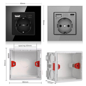 Panel de cristal de 86x86mm, enchufe alemán con 1 USB y 1 puerto de carga <span class=keywords><strong>TPC</strong></span> - Product Image 4