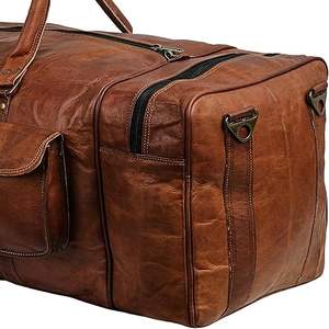 Leather Duffel Weekender Bags Inner Canvas Bag Overnight Travel <b>Carry</b> <b>on</b> Tote Bag Satchel with Adjustable <b>Luggage</b> Strap Sleeve - Product Image 1
