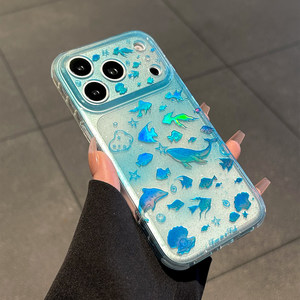 Custodia Trasparente <span class=keywords><strong>per</strong></span> iPhone 17 16 15 Pro Max con Motivi di Delfini e Grappoli di Pesci Blu Oceano, Bumper in TPU e <span class=keywords><strong>Cover</strong></span> Posteriore Rigida IMD con Brillantini - Product Image 3