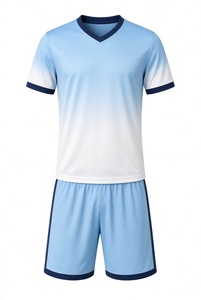 Conjunto de Camiseta de Fútbol para Hombre, Manga Corta, Cuello en V, Degradado Azul y Blanco, Absorbe la Humedad, 100% Poliéster, Corte Regular para Adultos - Product Image 6