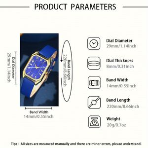 2024 New Casual and Fashionable Leather <strong>Women's</strong> Business square Quartz <strong>Watch</strong> Korean Version Rhinestone Jewelry <strong>Set</strong> - Product Image 6