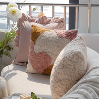 Housse de coussin carrée en velours nordique à volants, motif floral en polyester, anti-acariens, personnalisable, pour la maison et l'hôtel, 45x45cm, rose