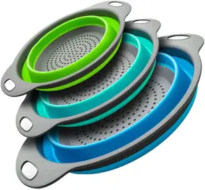 可折叠厨房食品滤网篮快速排水小侧孔硅胶可折叠漏勺