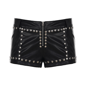 Shorts en cuir PU sexy pour femmes avec fermeture éclair sur le devant, taille haute, style punk rock de rue - Product Image 6