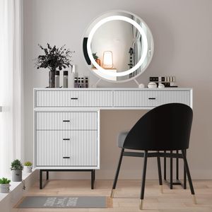 YuanFu camera da letto mobili moderni MDF luce Led trucco Vanity tavolo comò con specchio - Product Image 6
