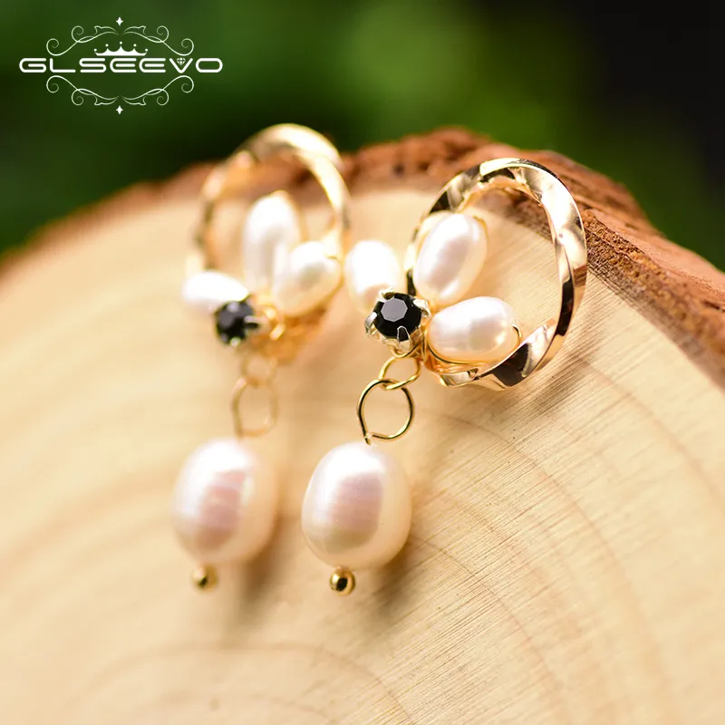 Original Fresh Water Pearl Earrings Handmade Round Earrings For Women Bride Wedding Black Zircon Fine Jewelry