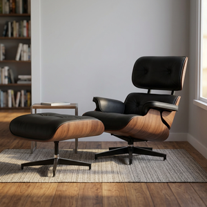 Midcentury Modern Leather Recliner Chair with Ottoman Manual Tilting Living Room Furniture Genuine Leather Upholstery - Product Image 4