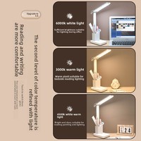 Lampe de bureau LED moderne en plastique 1200 mA à commande tactile intelligente, double tête, multifonctionnelle, protection des yeux, avec Type-C et batterie