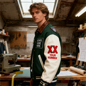 Chaqueta Varsity de Lana Bordada de Alta Calidad con Diseño Personalizado OEM, Chaqueta Bomber de Cuero PU con Botones para Hombre - Product Image 2
