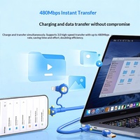 Câble de charge super rapide 4-en-1 Source Factory Blue Fat Man 100W avec connecteurs USB-A et Type-C