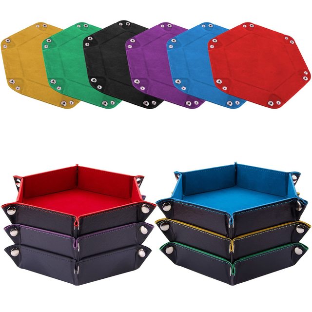 Hexagon Velvet Foldable PU Portable Dice Tray Storage Box with Game Tray for Desktop