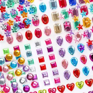 Assorted color 3-6mm self-adhesive flat back heart square design rhinestone sticker sheet for DIY Craft