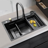 Évier de cuisine commercial en acier inoxydable à cuve unique avec robinet, surface nano moderne, multifonctionnel