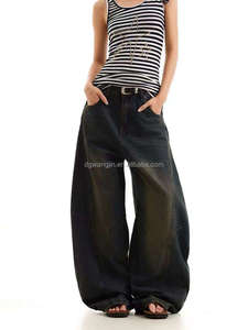 Celana Jeans Wanita Oversize Kasual Nyaman Model Kaki Lebar Longgar Pinggang Tinggi Gaya Street Sobek - Product Image 3