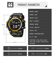 Montres sportives SKMEI 2245 pour homme, montres de sport à grand cadran, résistantes à l'eau 50m, montres numériques pour garçons