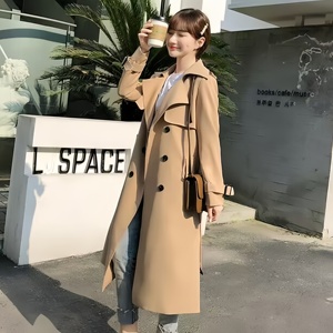 Áo khoác trench coat nữ thời trang kiểu Anh, tay dài, dài ngang đùi, mùa xuân thu, có dây lưng - Product Image 2