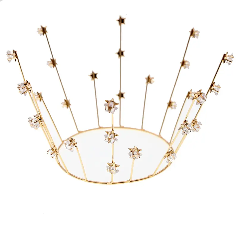 De Lujo brillante Boda nupcial diadema corona de oro completa estrella de cristal pentagrama Tiaras para mujer de fiesta de boda