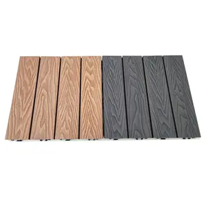 Outdoor Plastic Wood Composite Deck Deep Wood Grain Floor Tile WPC 3D Embossed Deck Tile