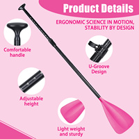 Pagaie gonflable 2-en-1 rose pour SUP et kayak, rame hybride magenta réglable à double extrémité, rame convertible légère en 4 parties
