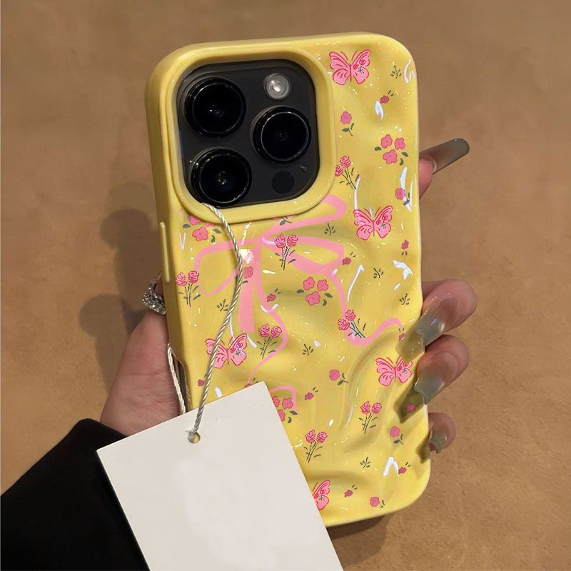 Wrinkle Pattern - Yellow - Bow Pink Flower