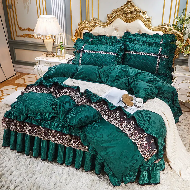 Autumn and winter velvet lace bed skirt with padded European Style bedspread four sets of mattress anti-slip protective cover