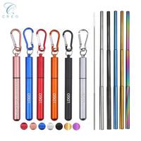 Ensemble de pailles télescopiques réutilisables en acier inoxydable 304 |   Tube de rangement personnalisable avec logo et mousqueton |   Écologique et portable