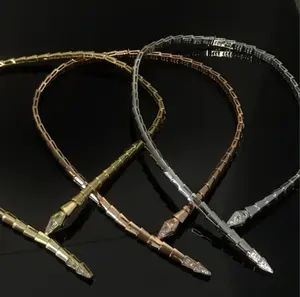 stainless steel snake chain choker necklace designer inspired diamond zircon 18k gold plated choker necklace