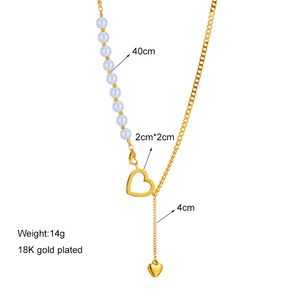 Heart Shape Pearl Chain Necklace Gold Asymmetrical Design Women's Everyday Wear - Product Image 4