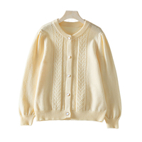 Automne hiver élégant couleur unie au crochet évider tricot femmes Cardigan décontracté simple boutonnage tricoté dame pull manteau